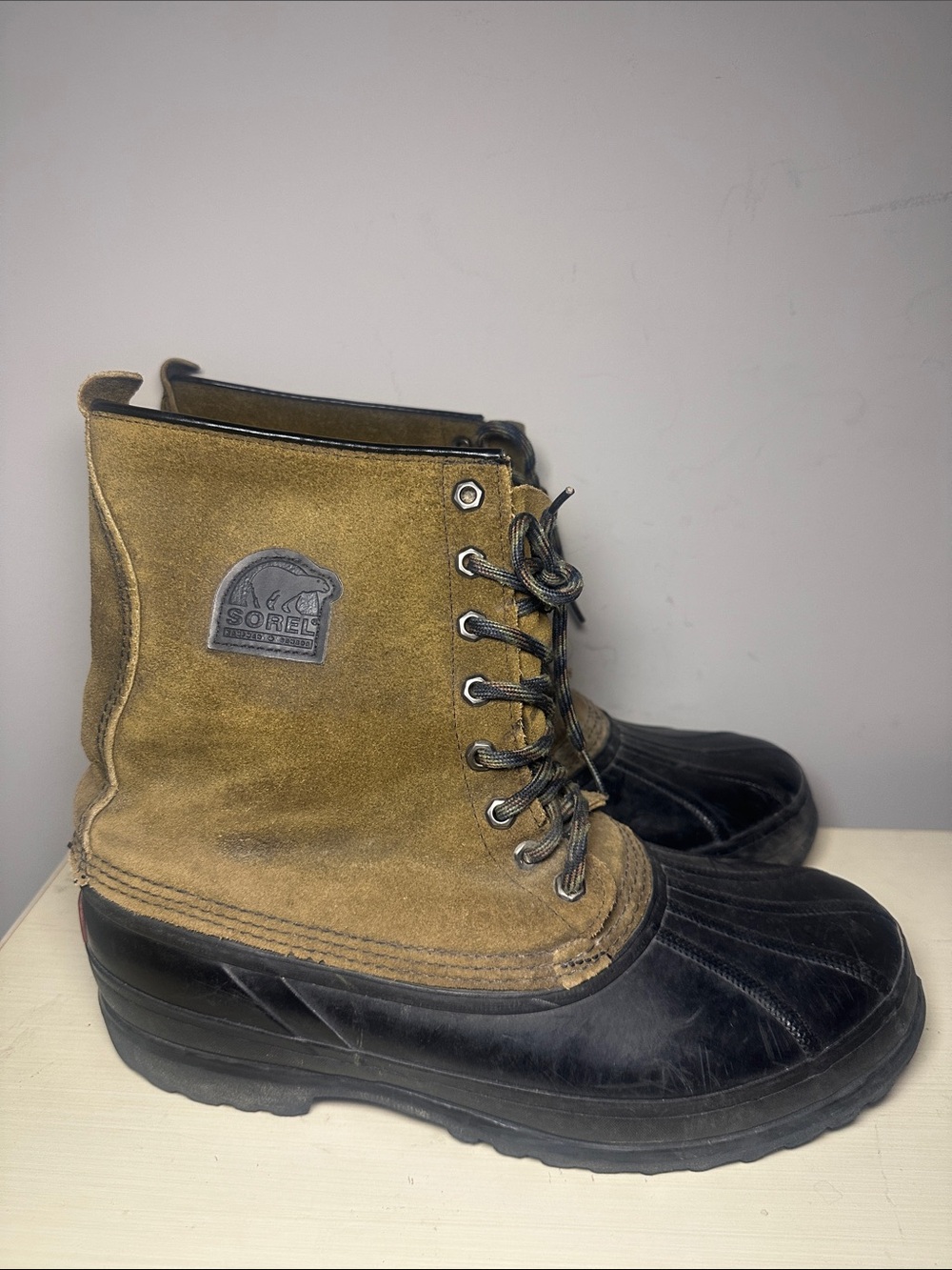 Sorel Men's Brown Suede and Black Rubber Lace-Up Winter Boots